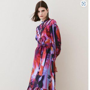 Karen Millen Silk Cotton Marble Pin Tuck Woven Maxi Dress